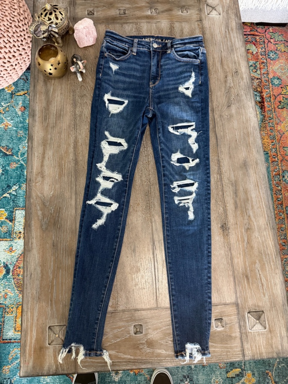 American Eagle Outfitters Distressed Dark Blue Ripped Skinny Jeans